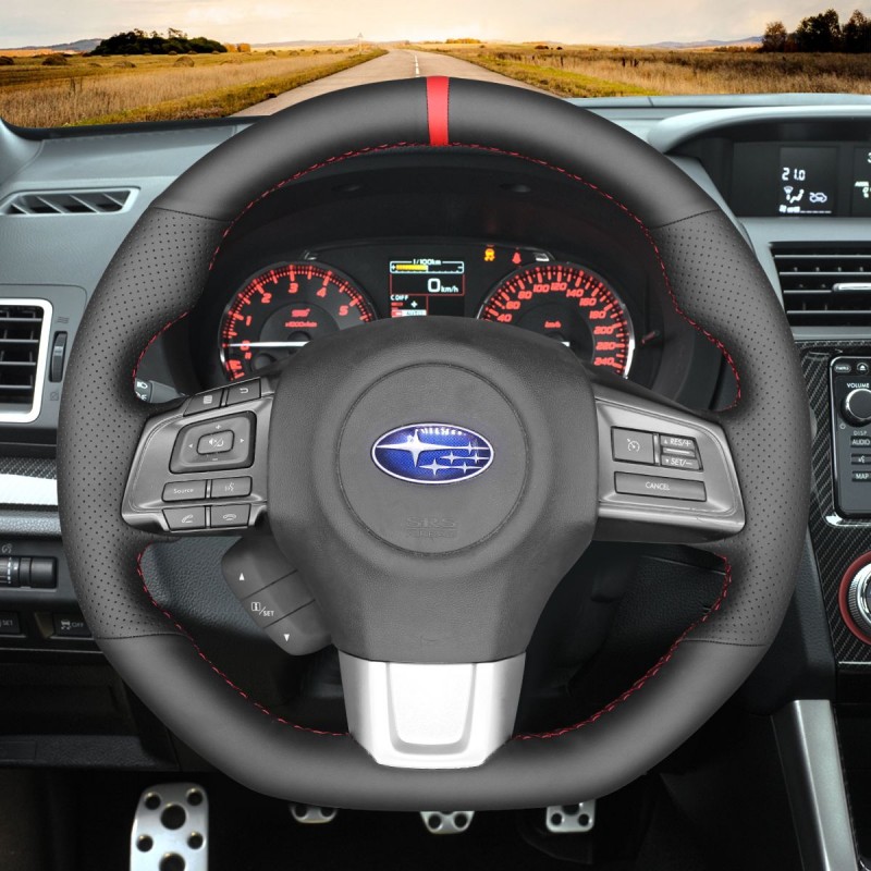 Loncky Auto Custom Fit OEM Black Genuine Leather Car Steering Wheel Cover for Subaru WRX 2015